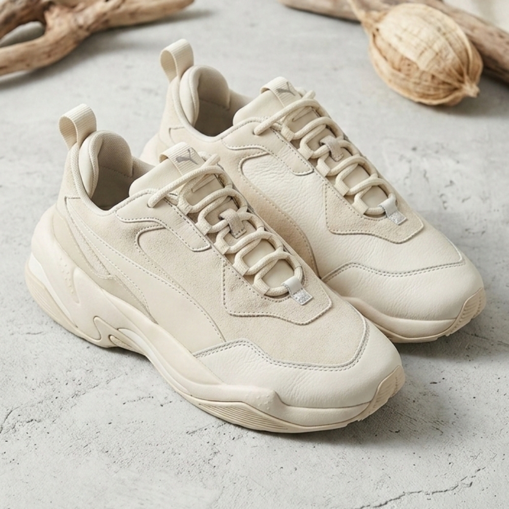 Puma Thunder Desert Trainers White Cream Grey Lilac Size 8